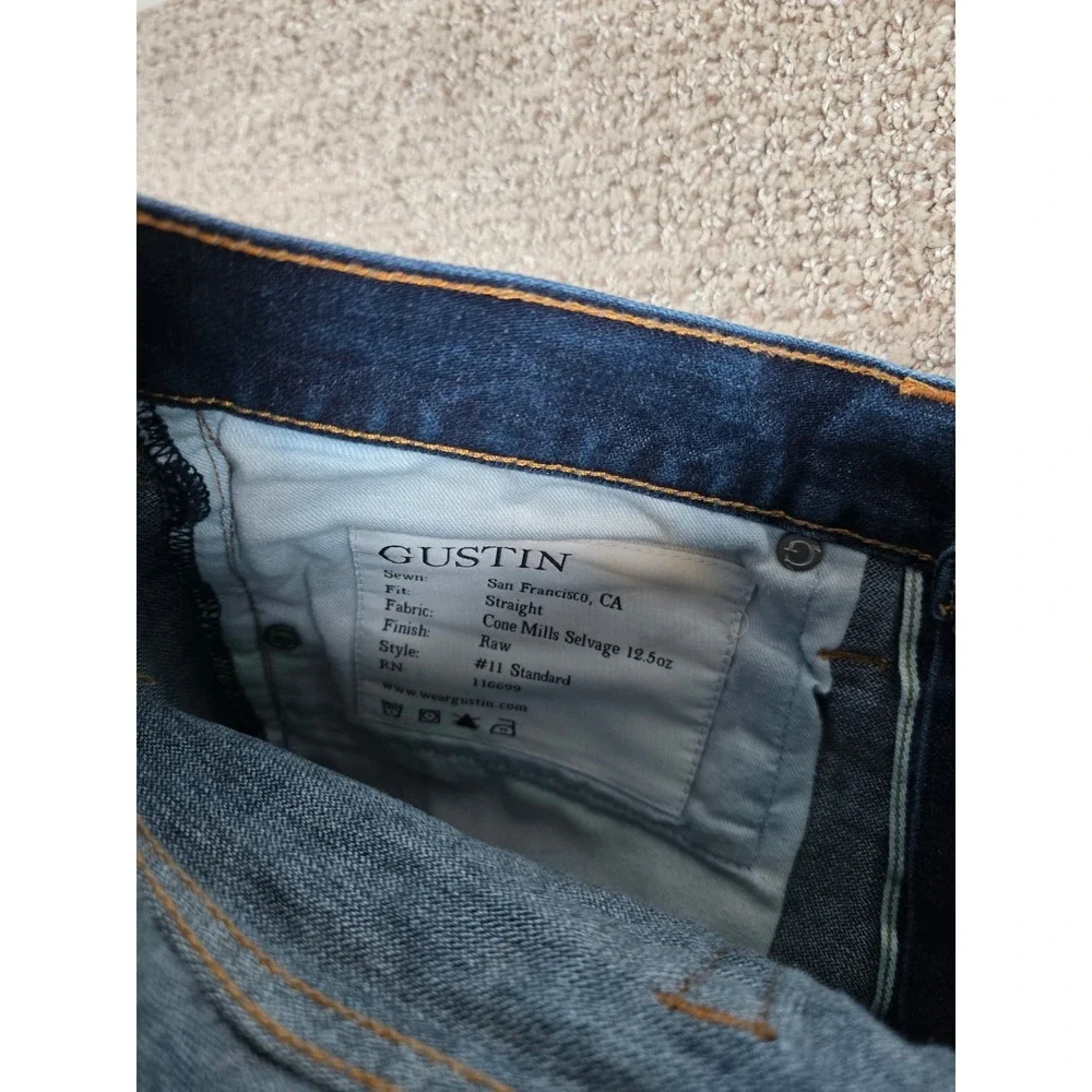 Gustin Mens Cone Mills Selvedge Denim Jeans Dark Indigo Blue 12.5oz Button Fly - Picture 11 of 15